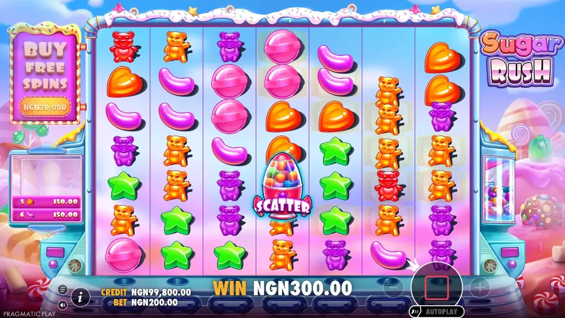 A spin of Sugar Rush in the demo